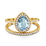 14K Yellow Gold 1.62ct Pear 8mmx6mm G SI Natural Aquamarine Diamond Bridal Engagement Wedding Ring Size 6.5