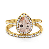 14K Yellow Gold 1.62ct Pear 8mmx6mm G SI Natural Morganite Diamond Bridal Engagement Wedding Ring Size 6.5