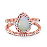 14K Rose Gold 0.37ct Pear 8mmx6mm G SI Natural White Opal Diamond Bridal Engagement Wedding Ring Size 6.5