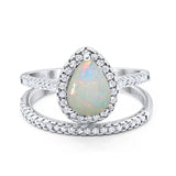 14K White Gold 0.37ct Pear 8mmx6mm G SI Natural White Opal Diamond Bridal Engagement Wedding Ring Size 6.5
