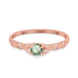14K Rose Gold 0.33ct Round Petite Dainty Art Deco 4mm G SI Natural Green Amethyst Diamond Engagement Wedding Ring Size 6.5