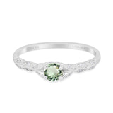 14K White Gold 0.33ct Round Petite Dainty Art Deco 4mm G SI Natural Green Amethyst Diamond Engagement Wedding Ring Size 6.5
