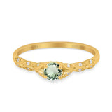 14K Yellow Gold 0.33ct Round Petite Dainty Art Deco 4mm G SI Natural Green Amethyst Diamond Engagement Wedding Ring Size 6.5