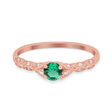 14K Rose Gold 0.33ct Round Petite Dainty Art Deco 4mm G SI Nano Emerald Diamond Engagement Wedding Ring Size 6.5