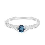 14K White Gold 0.33ct Round Petite Dainty Art Deco 4mm G SI London Blue Topaz Diamond Engagement Wedding Ring Size 6.5