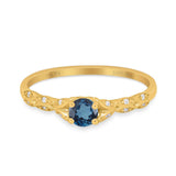 14K Yellow Gold 0.33ct Round Petite Dainty Art Deco 4mm G SI London Blue Topaz Diamond Engagement Wedding Ring Size 6.5