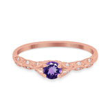 14K Rose Gold 0.33ct Round Petite Dainty Art Deco 4mm G SI Natural Amethyst Diamond Engagement Wedding Ring Size 6.5
