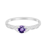 14K White Gold 0.33ct Round Petite Dainty Art Deco 4mm G SI Natural Amethyst Diamond Engagement Wedding Ring Size 6.5