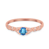 14K Rose Gold 0.33ct Round Petite Dainty Art Deco 4mm G SI Natural Blue Topaz Diamond Engagement Wedding Ring Size 6.5