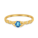 14K Yellow Gold 0.33ct Round Petite Dainty Art Deco 4mm G SI Natural Blue Topaz Diamond Engagement Wedding Ring Size 6.5