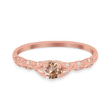 14K Rose Gold 0.33ct Round Petite Dainty Art Deco 4mm G SI Natural Morganite Diamond Engagement Wedding Ring Size 6.5