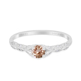 14K White Gold 0.33ct Round Petite Dainty Art Deco 4mm G SI Natural Morganite Diamond Engagement Wedding Ring Size 6.5