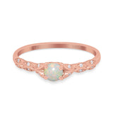 14K Rose Gold 0.08ct Round Petite Dainty Art Deco 4mm G SI Natural White Opal Diamond Engagement Wedding Ring Size 6.5