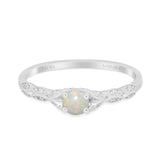 14K White Gold 0.08ct Round Petite Dainty Art Deco 4mm G SI Natural White Opal Diamond Engagement Wedding Ring Size 6.5