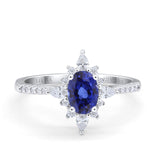14K White Gold 1.54ct Vintage Oval 8mmx6mm G SI Lab Blue Sapphire Diamond Engagement Wedding Ring Size 6.5