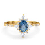 14K Yellow Gold 1.54ct Vintage Oval 8mmx6mm G SI London Blue Topaz Diamond Engagement Wedding Ring Size 6.5
