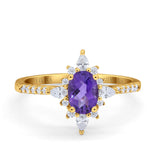14K Yellow Gold 1.54ct Vintage Oval 8mmx6mm G SI Natural Amethyst Diamond Engagement Wedding Ring Size 6.5
