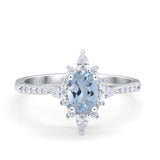 14K White Gold 1.54ct Vintage Oval 8mmx6mm G SI Natural Aquamarine Diamond Engagement Wedding Ring Size 6.5