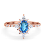 14K Rose Gold 1.54ct Vintage Oval 8mmx6mm G SI Natural Blue Topaz Diamond Engagement Wedding Ring Size 6.5