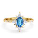 14K Yellow Gold 1.54ct Vintage Oval 8mmx6mm G SI Natural Blue Topaz Diamond Engagement Wedding Ring Size 6.5
