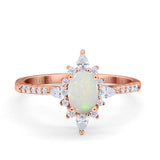 14K Rose Gold 0.33ct Vintage Oval 8mmx6mm G SI Natural White Opal Diamond Engagement Wedding Ring Size 6.5