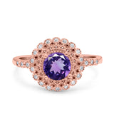 14K Rose Gold 0.77ct Halo Art Deco Round 5.5mm G SI Natural Amethyst Diamond Engagement Wedding Ring Size 6.5