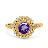 14K Yellow Gold 0.77ct Halo Art Deco Round 5.5mm G SI Natural Amethyst Diamond Engagement Wedding Ring Size 6.5