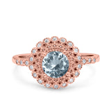 14K Rose Gold 0.77ct Halo Art Deco Round 5.5mm G SI Natural Aquamarine Diamond Engagement Wedding Ring Size 6.5