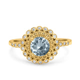 14K Yellow Gold 0.77ct Halo Art Deco Round 5.5mm G SI Natural Aquamarine Diamond Engagement Wedding Ring Size 6.5