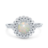 14K White Gold 0.11ct Halo Art Deco Round 5.5mm G SI Natural White Opal Diamond Engagement Wedding Ring Size 6.5