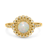 14K Yellow Gold 0.11ct Halo Art Deco Round 5.5mm G SI Natural White Opal Diamond Engagement Wedding Ring Size 6.5
