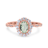 14K Rose Gold 1.19ct Vintage Art Deco Halo Oval 7mmx5mm G SI Natural Green Amethyst Diamond Engagement Wedding Ring Size 6.5
