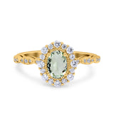 14K Yellow Gold 1.19ct Vintage Art Deco Halo Oval 7mmx5mm G SI Natural Green Amethyst Diamond Engagement Wedding Ring Size 6.5