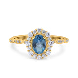 14K Yellow Gold 1.19ct Vintage Art Deco Halo Oval 7mmx5mm G SI London Blue Topaz Diamond Engagement Wedding Ring Size 6.5