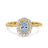 14K Yellow Gold 1.19ct Vintage Art Deco Halo Oval 7mmx5mm G SI Natural Aquamarine Diamond Engagement Wedding Ring Size 6.5