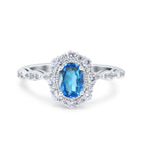 14K White Gold 1.19ct Vintage Art Deco Halo Oval 7mmx5mm G SI Natural Blue Topaz Diamond Engagement Wedding Ring Size 6.5