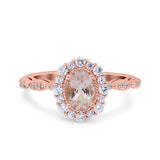 14K Rose Gold 1.19ct Vintage Art Deco Halo Oval 7mmx5mm G SI Natural Morganite Diamond Engagement Wedding Ring Size 6.5