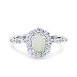 14K White Gold 0.43ct Vintage Art Deco Halo Oval 7mmx5mm G SI Natural White Opal Diamond Engagement Wedding Ring Size 6.5