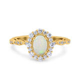 14K Yellow Gold 0.43ct Vintage Art Deco Halo Oval 7mmx5mm G SI Natural White Opal Diamond Engagement Wedding Ring Size 6.5