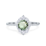 14K White Gold 1.61ct Halo Vintage Round 7mm G SI Natural Green Amethyst Diamond Engagement Wedding Ring Size 6.5