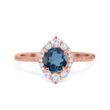 14K Rose Gold 1.61ct Halo Vintage Round 7mm G SI London Blue Topaz Diamond Engagement Wedding Ring Size 6.5