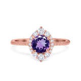 14K Rose Gold 1.61ct Halo Vintage Round 7mm G SI Natural Amethyst Diamond Engagement Wedding Ring Size 6.5