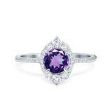 14K White Gold 1.61ct Halo Vintage Round 7mm G SI Natural Amethyst Diamond Engagement Wedding Ring Size 6.5