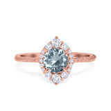 14K Rose Gold 1.61ct Halo Vintage Round 7mm G SI Natural Aquamarine Diamond Engagement Wedding Ring Size 6.5