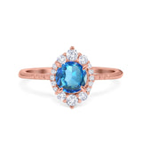 14K Rose Gold 1.61ct Halo Vintage Round 7mm G SI Natural Blue Topaz Diamond Engagement Wedding Ring Size 6.5