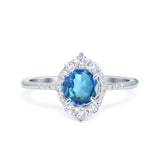 14K White Gold 1.61ct Halo Vintage Round 7mm G SI Natural Blue Topaz Diamond Engagement Wedding Ring Size 6.5