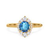 14K Yellow Gold 1.61ct Halo Vintage Round 7mm G SI Natural Blue Topaz Diamond Engagement Wedding Ring Size 6.5