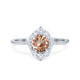 14K White Gold 1.61ct Halo Vintage Round 7mm G SI Natural Morganite Diamond Engagement Wedding Ring Size 6.5