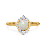 14K Yellow Gold 0.33ct Halo Vintage Round 7mm G SI Natural White Opal Diamond Engagement Wedding Ring Size 6.5