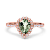 14K Rose Gold 1.42ct Teardrop Pear Halo 8mmx6mm G SI Natural Green Amethyst Diamond Engagement Wedding Ring Size 6.5